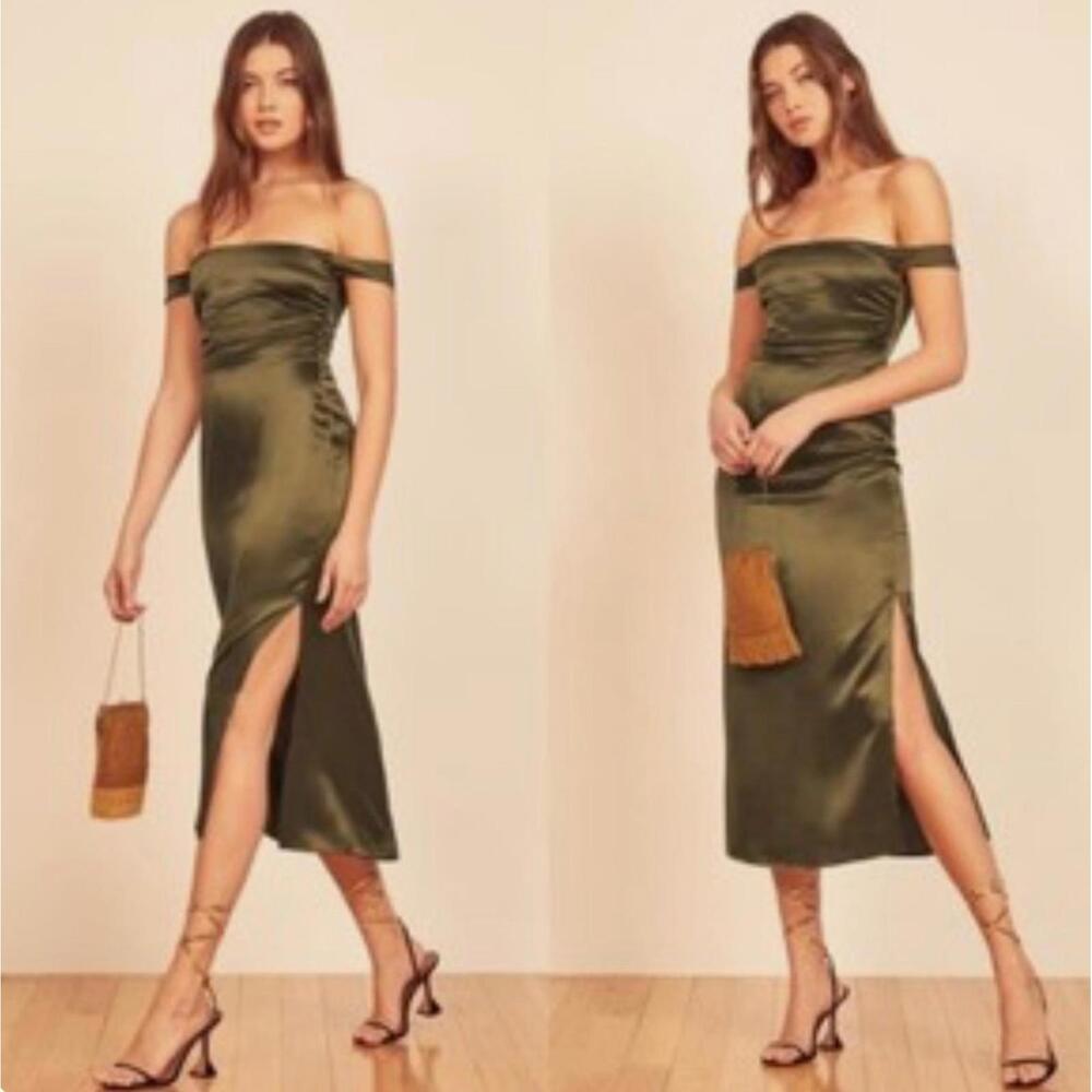 *RARE* REFORMATION 100% Silk Champagne Dress in Army (US 4)